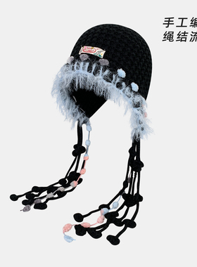 圣诞红手工毛线保暖显脸小女帽