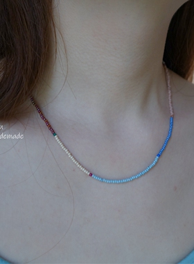 原创超美低饱和米珠项链小众法式