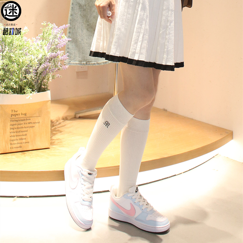 球鞋定制 Nike/耐克 Court Borough蓝粉猫猫少女猫爪学院女子板鞋,淘宝优惠券,粉丝福利购,淘宝优惠卷