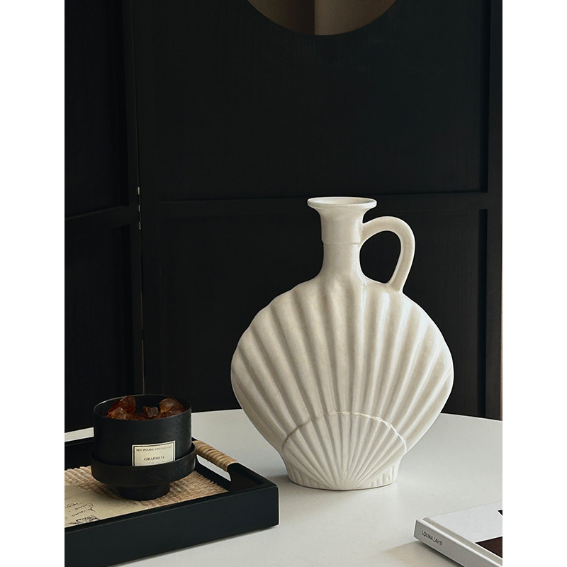 SilentWind中古风贝壳花瓶高级感法式陶瓷复古小众艺术感家居摆件,淘宝优惠券,粉丝福利购,淘宝优惠卷
