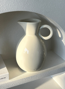 复古双耳白陶瓷插鲜花花瓶摆件