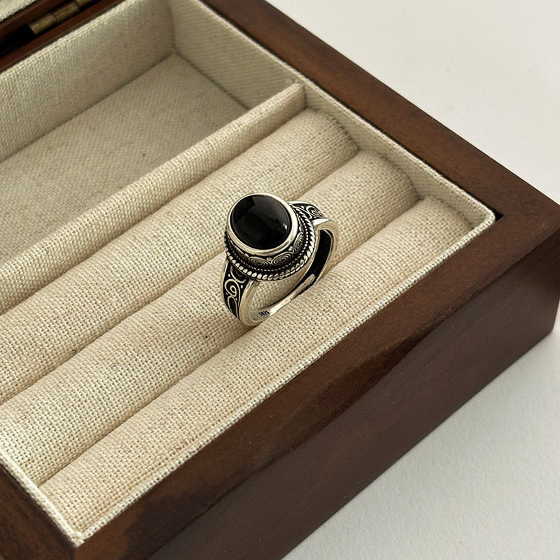 丨10% off area丨Black onyx twill twist ring new style inlay fashion niche design retro personality