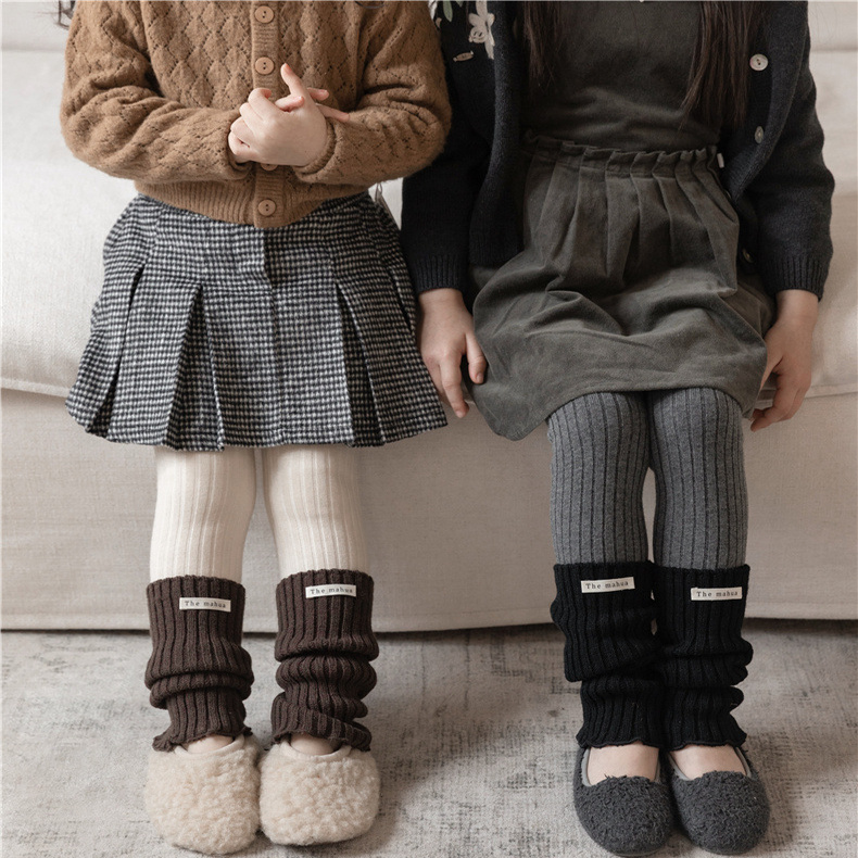 冬季儿童韩版加绒加厚打底裤女童保暖袜套组合修身裤子宝宝九分裤 - 图3