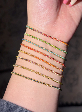 本命年18K小红绳彩虹色手链