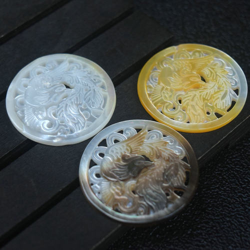 天然黑贝白贝黄蝶贝镂空雕刻龙凤牌 diy禁步首饰璎珞古风手工材料 - 图0