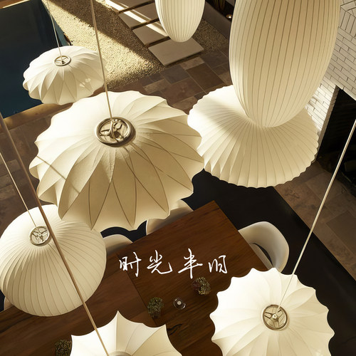 设计师艺术餐厅客厅灯笼北欧主卧室茶室日式中古侘寂风仿蚕丝吊灯 - 图0