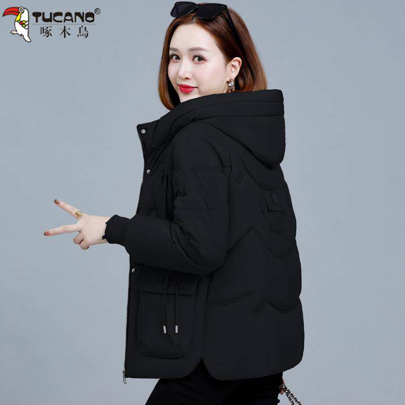 啄木鸟羽绒棉衣棉服女冬季2025新款中老年妈妈洋气保暖连帽小棉袄