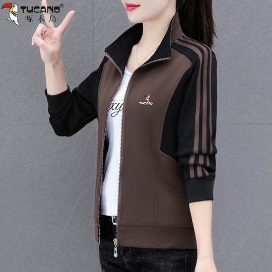 啄木鸟短外套女春秋季2025新款时尚立领开衫拉链卫衣运动休闲上衣