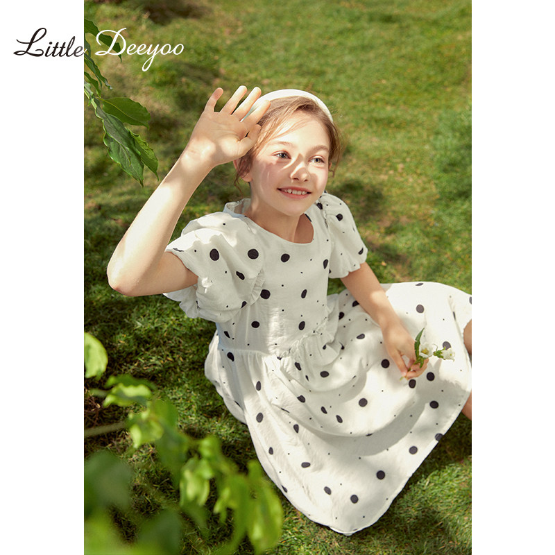 【特价】女童法式泡泡袖波点裙子2025春夏新款简约甜美大童连衣裙,淘宝优惠券,粉丝福利购,淘宝优惠卷