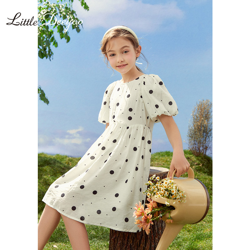 【特价】女童法式泡泡袖波点裙子2025春夏新款简约甜美大童连衣裙,淘宝优惠券,粉丝福利购,淘宝优惠卷