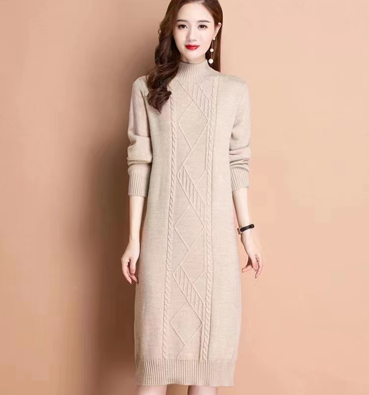 秋冬新款羊毛衫中长款毛衣女装过膝加厚宽松大码针织连衣裙打底衫 - 图3