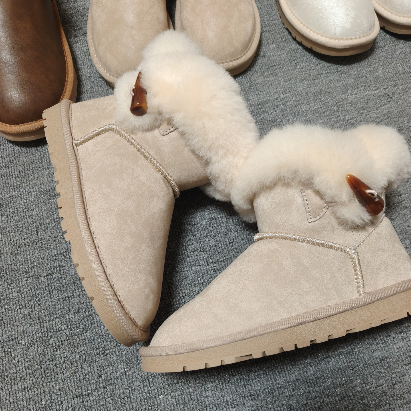 2025冬季新款防水雪地靴女休闲百搭牛角扣短靴加绒保暖真皮棉鞋子,淘宝优惠券,粉丝福利购,淘宝优惠卷