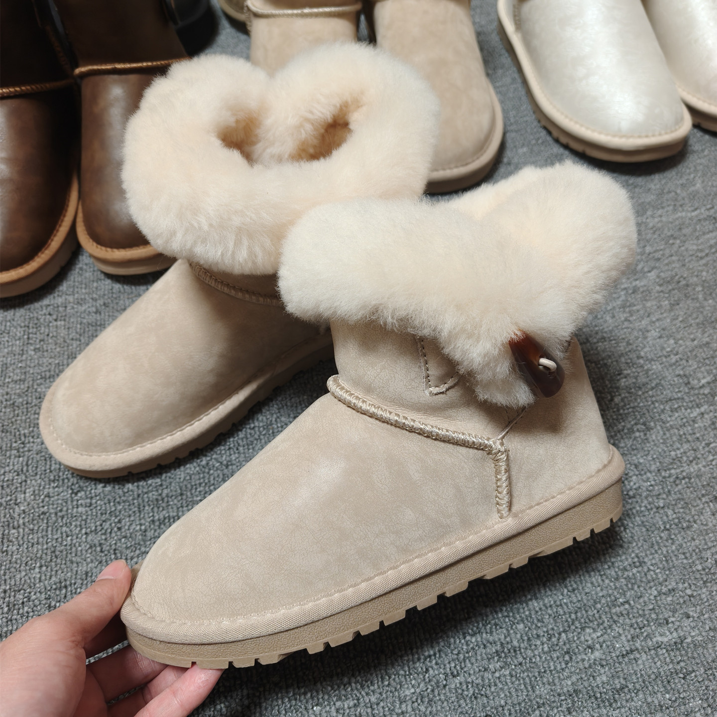 2025冬季新款防水雪地靴女休闲百搭牛角扣短靴加绒保暖真皮棉鞋子,淘宝优惠券,粉丝福利购,淘宝优惠卷
