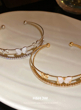 锆石蝴蝶双层镂空卡扣手镯个性百搭冷淡风手环轻奢高级感手饰批发