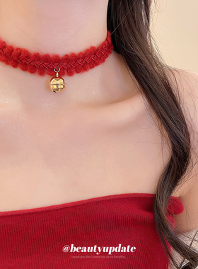 秋冬新款针织铃铛吊坠颈链优雅温柔气质百搭锁骨链轻奢小众项链