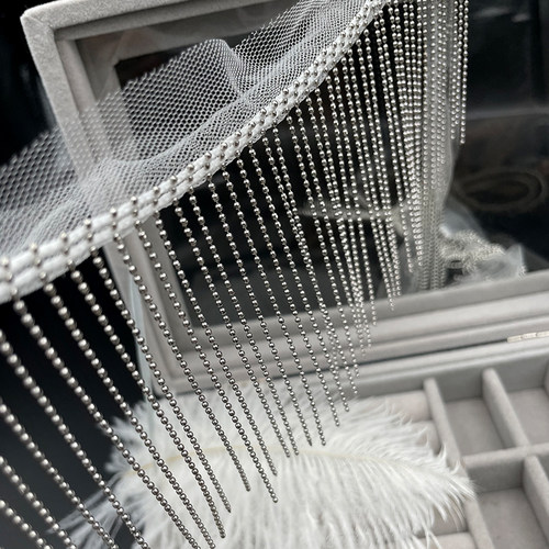 流苏铜链条珠子手工钉珠花边辅料DIY服装箱包鞋帽流苏边装饰配件 - 图1