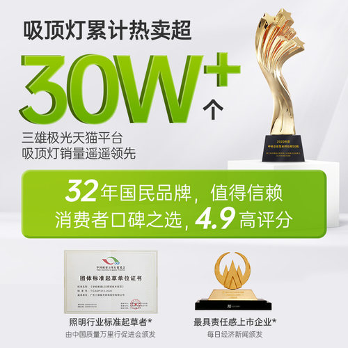 【补全国】三雄极光led吸顶灯护眼客厅灯卧室智能全屋组合套餐 - 图3