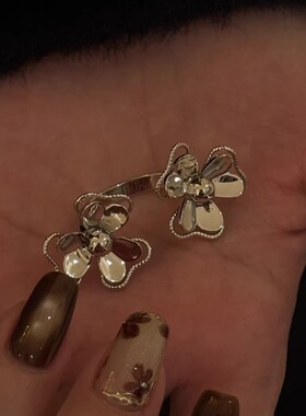 韩版小众三叶草开口食指戒女款