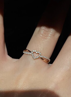 韩系爱心交叉戒指2026新款女轻奢