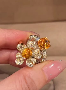 法式复古太阳花碎钻开口戒指女