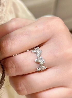 中古vintage拉丝闪钻蝴蝶戒指女