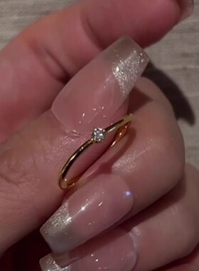 韩系通勤感金色极细素圈戒指冷淡