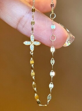 轻奢千金感满钻四叶花亮片金手链