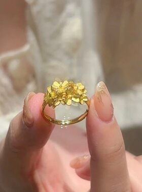 复古锦簇三叶草戒指女士可调节金