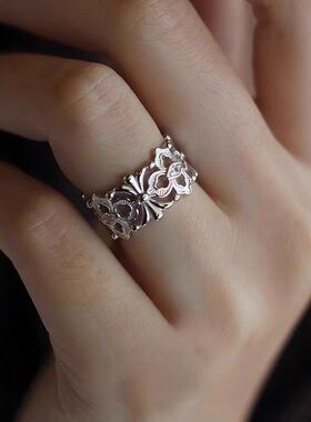 新中式镂空花雕轻奢开口食指戒