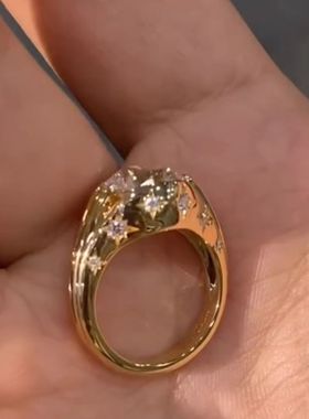 重工货格子闪钻满天星镶嵌戒指女