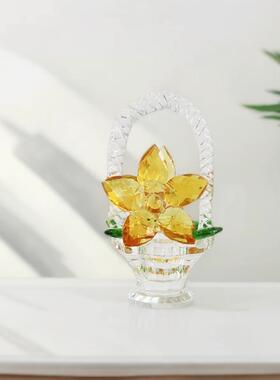 粉紫黄水晶花篮摆件创意装饰品
