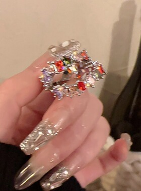 彩色精致水晶开口女戒指小众指环