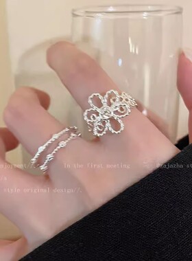 银色花朵锆石开口戒指指环女配饰