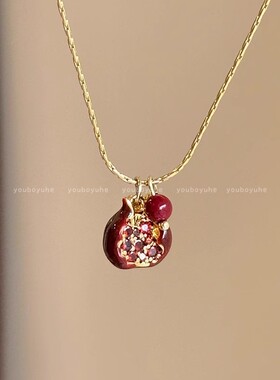 安可拉红石榴吊坠项链女小众配饰