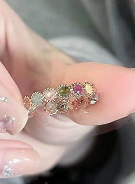 女轻奢时尚小众彩虹锆石开口戒指