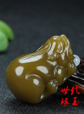 和田玉且末糖玉貔貅把件新疆玉糖玉招财貔貅手玩件玉麒麟兽把玩件