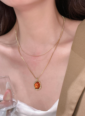 2025新款爆款琥珀叠戴金色毛衣链