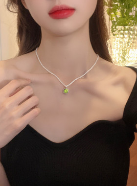 复古法式绿色项链颈链锁骨链