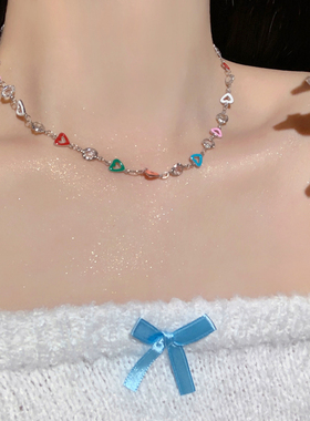 彩色爱心项链可叠戴颈链锁骨链