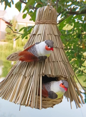 鸟窝鸟巢小鸟用品鸟笼装饰手工草编户外田园仿真装饰品农家乐挂件