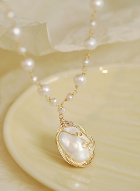 新款缠丝仿珍珠流苏项链