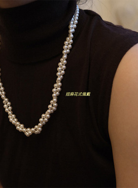 多层叠戴正圆贝珠毛衣链