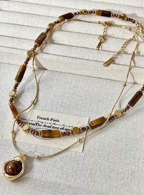 双层叠戴美拉德串珠虎眼石吊坠