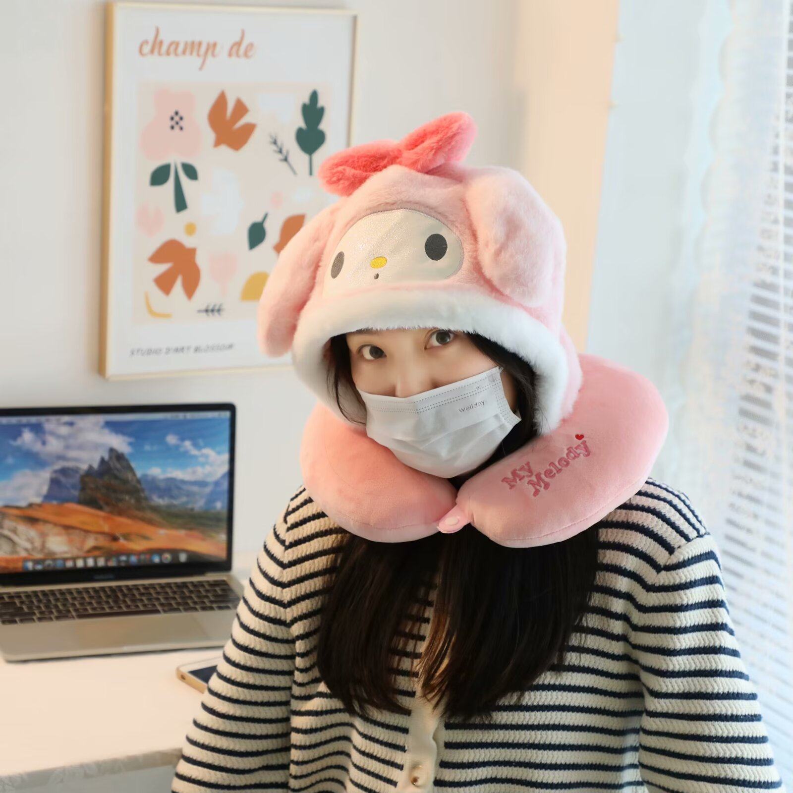 可爱卡通连帽U型枕护颈枕飞机旅行睡觉神器便携脖子U形枕头遮光,淘宝优惠券,粉丝福利购,淘宝优惠卷