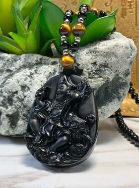 男女通用黑曜石吊坠降龙罗汉济公