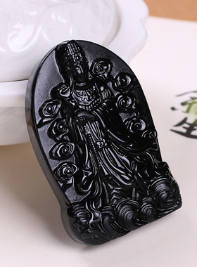 情侣天然黑曜石吊坠湄洲妈祖娘娘