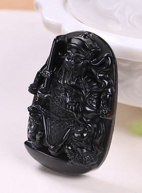 天然黑曜石玄武祖师水晶项链吊坠