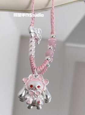 阿星手作足银珐琅兔熊珍珠项链
