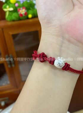 阿星手作足银KT猫转运珠红绳手链