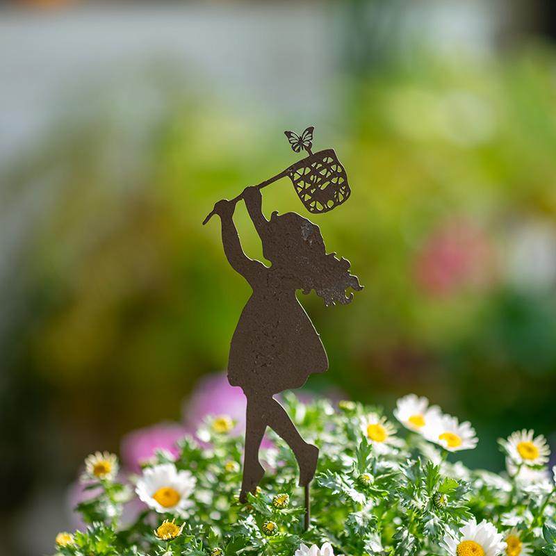 复古铁艺花插扑蝴蝶女孩男孩剪影庭院花园装饰丘比特之箭,淘宝优惠券,粉丝福利购,淘宝优惠卷